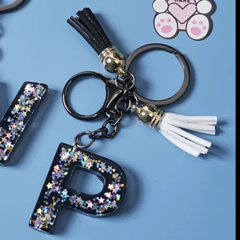 NEW! Resin Letter "P" Initial Keychain Purse 🎒 Bag Charm w/ Double Tassels